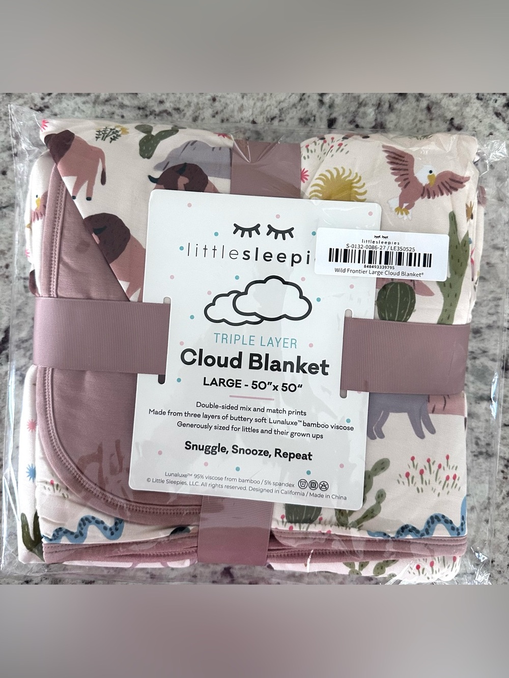 Little Sleepies Wild Frontier 🦬 🌵Cloud Blanket Large 50x50 NWT Bamboo